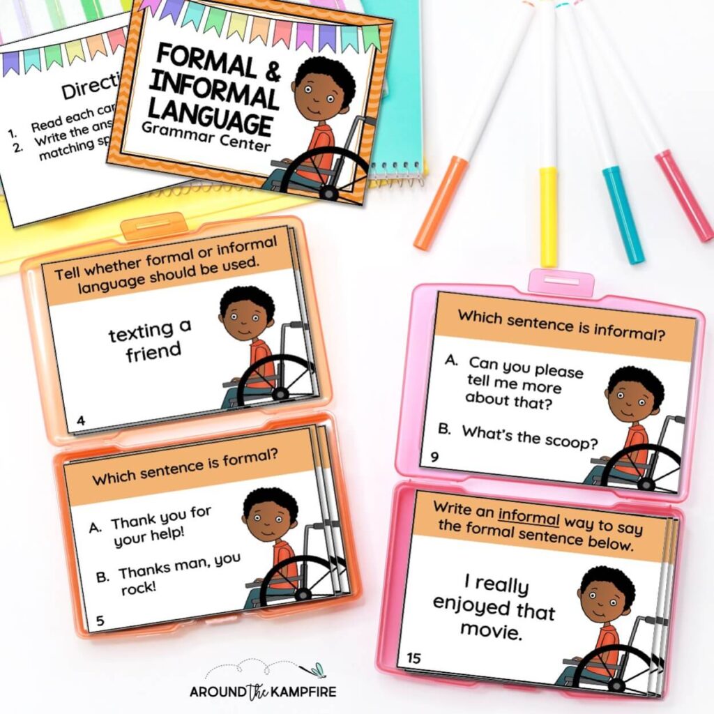 formal & informal language activities task cards