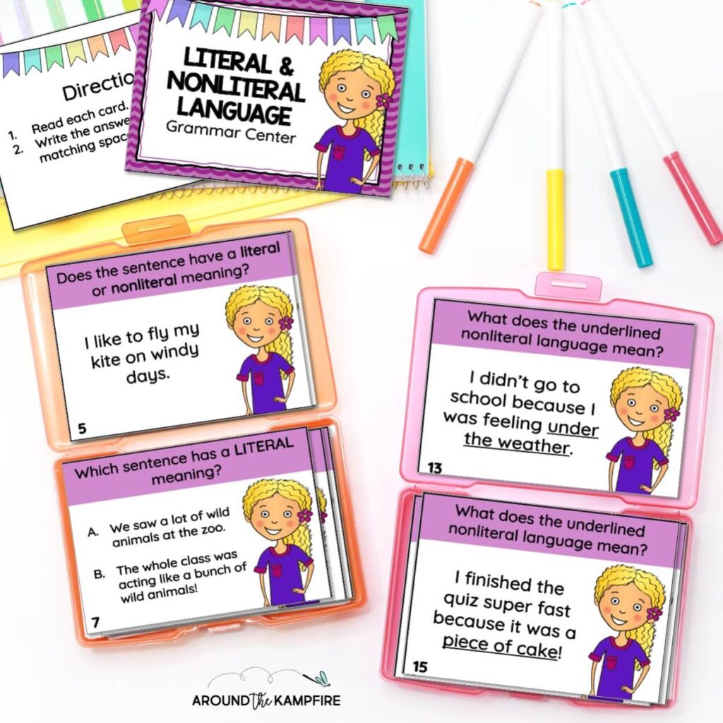 how to teach literal & nonliteral language task cards