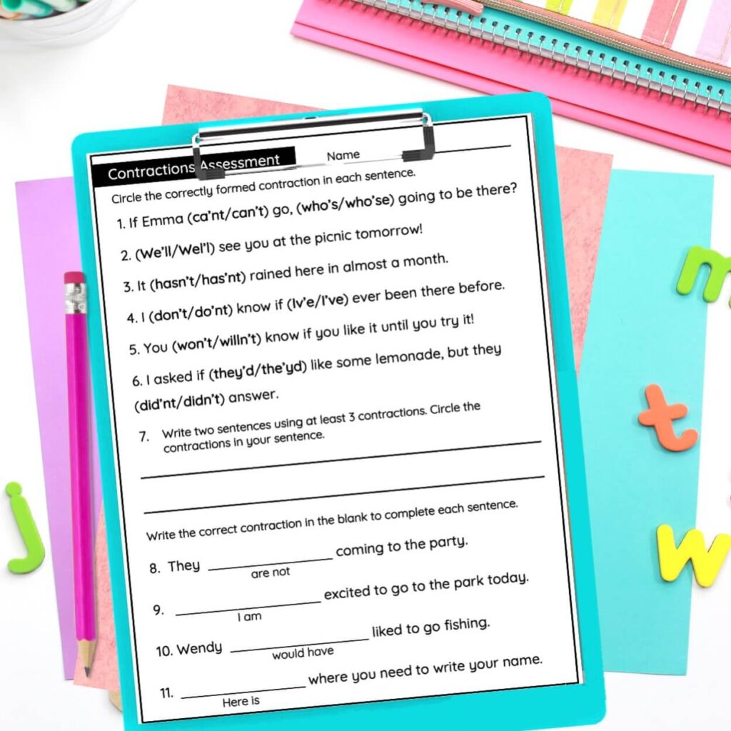 teach contractions in second grade assessment