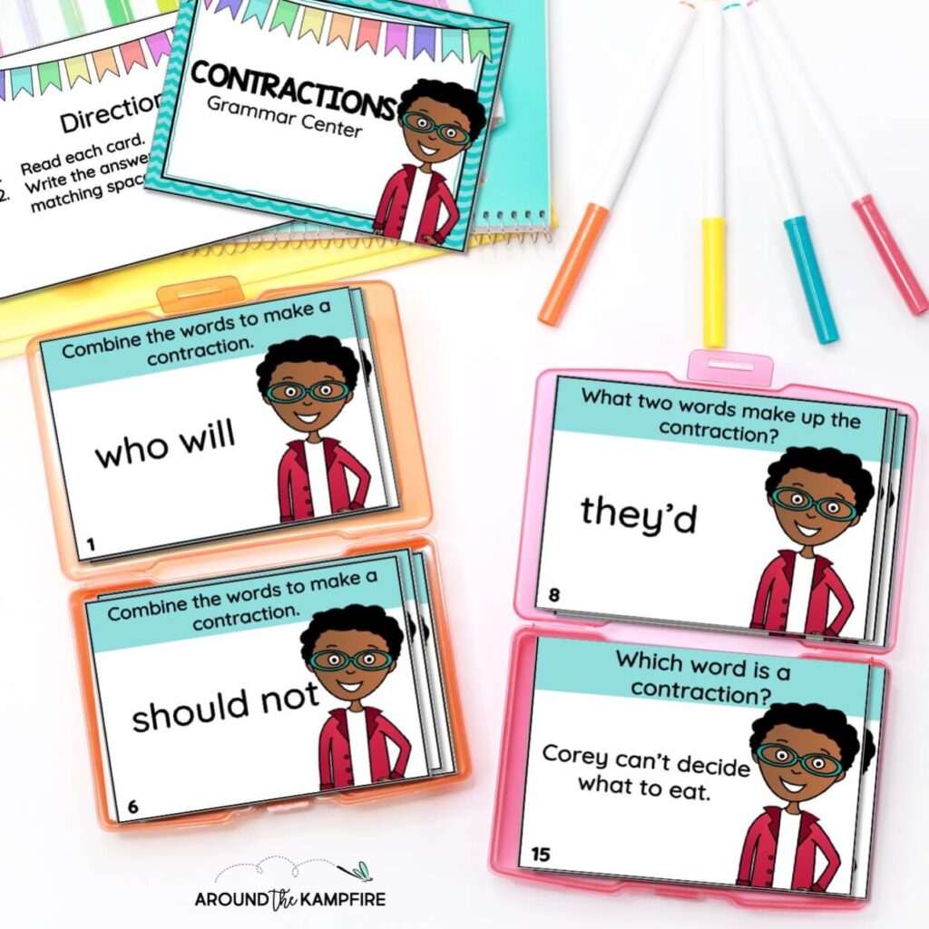 teach contractions in second grade task cards