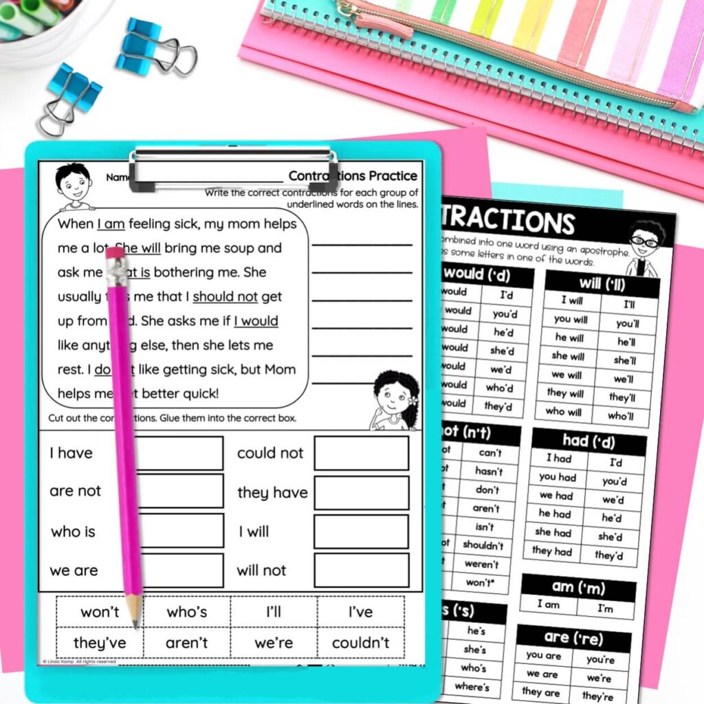 teach contractions in second grade worksheet