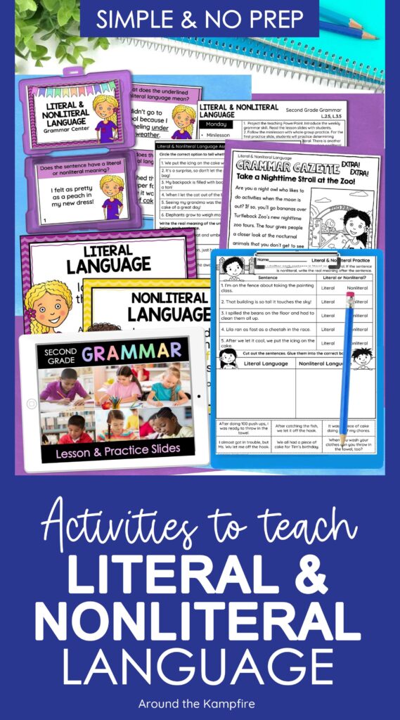 article with activities to teach the difference between literal and nonliteral language in 2nd grade