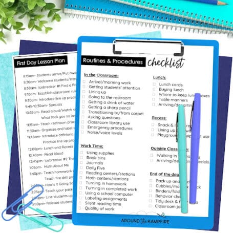 Free first day of school lesson plan and routines and procedures checklist.