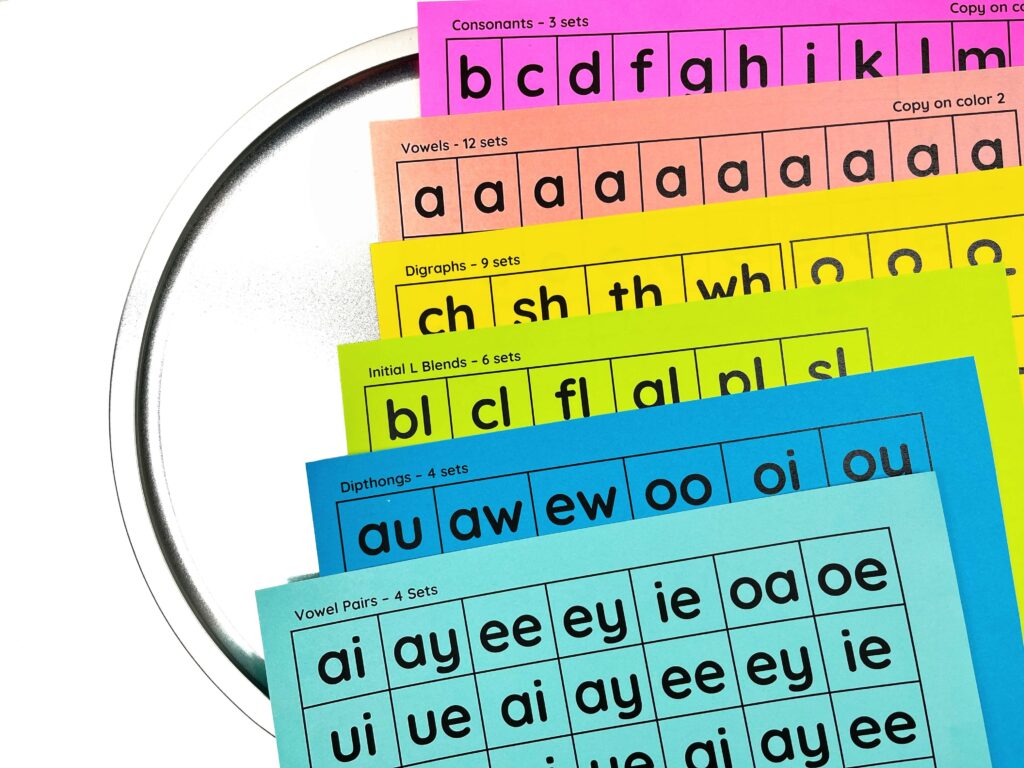 Colorful phonics letter card printables