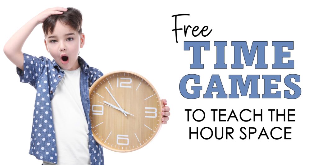 Boy holding a clock. Blog post with teaching ideas and free math games for kids.