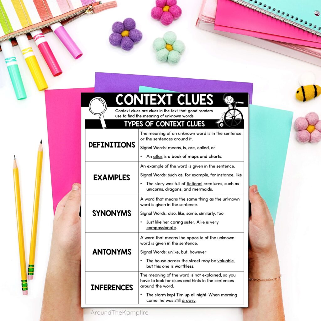 types of context clues worksheet