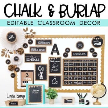 Burlap and Chalkboard Classroom Decor