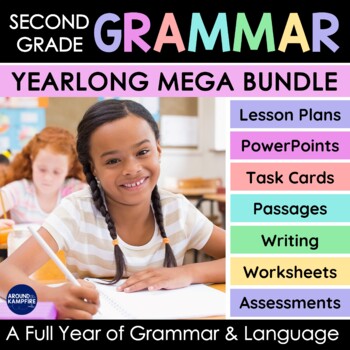 cover for a yearlong bundle of 2nd grade grammar lessons and activities
