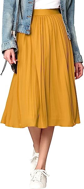 Made By Johnny Womens High Elastic Waist Pleated Mid A Line Swing Skirt