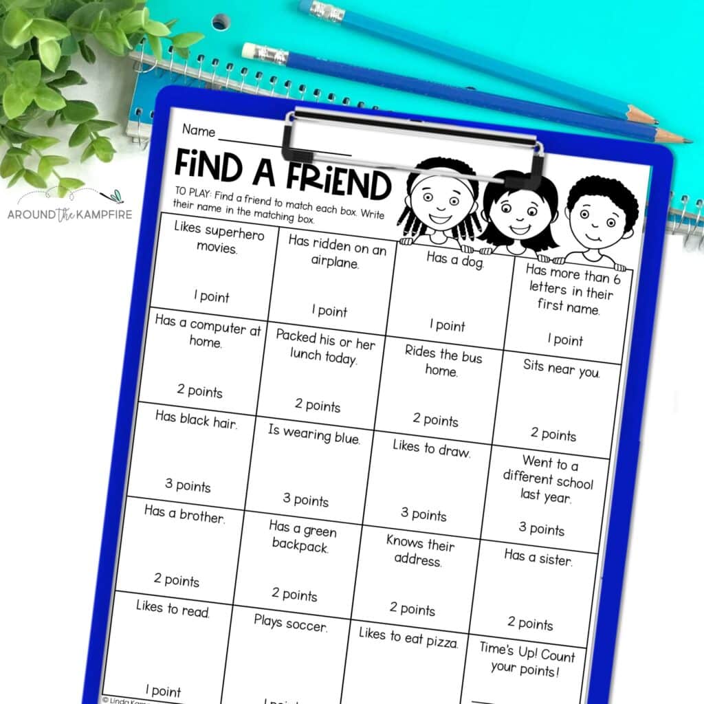 Find a Friend Free Getting to Know You Activity for the first week of 2nd grade