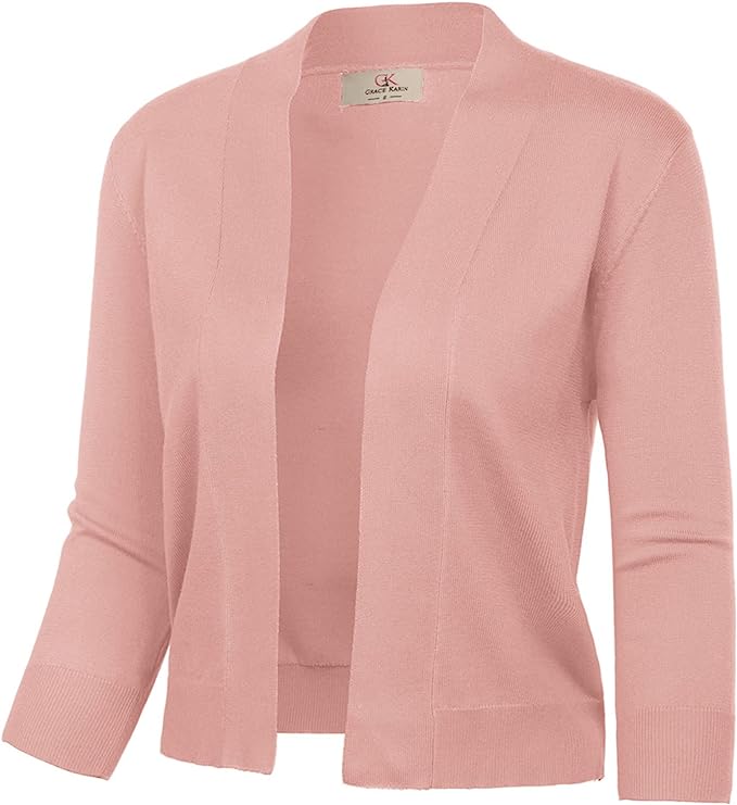 GRACE KARIN Womens 34 Sleeve Knit Cropped Cardigan Sweaters Open Front Bolero Shrugs Coat Tops S 3XL