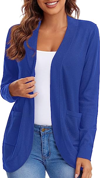Urban CoCo Womens Long Sleeve Knit Sweater Cardigans Curved Hem Open Front with Pockets