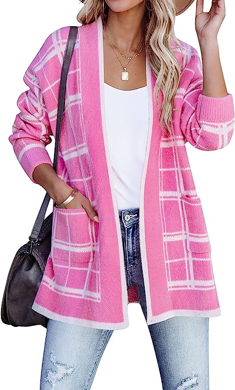 ZESICA Womens Long Sleeve Striped Color Block Open Front Draped Loose Knit Lightweight Cardigan Sweater Coat