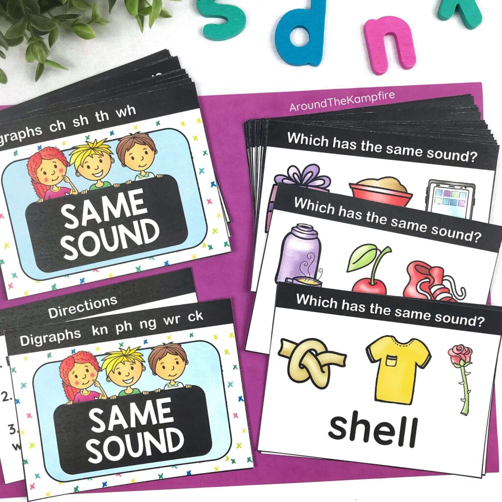 digraphs task card game for listening to same sounds