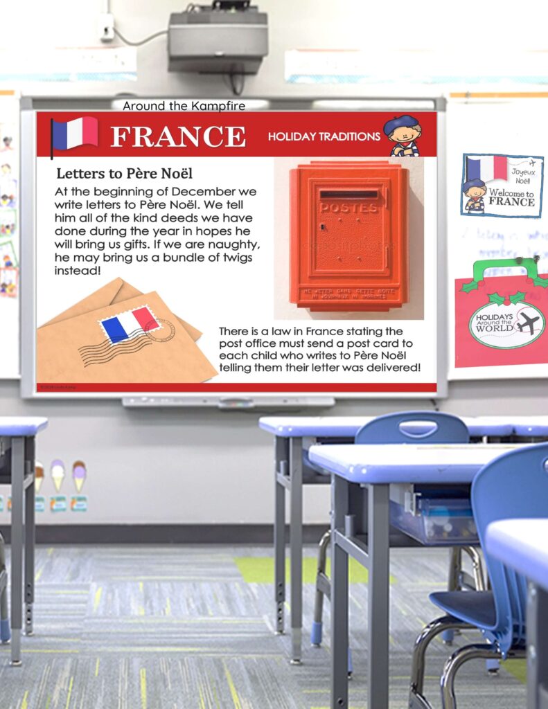 Christmas traditions in France teaching PowerPoint in a clcassroom.