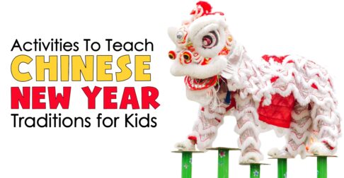 A white Chinese dragon on an article with Chinese New Year activities and crafts for kids.