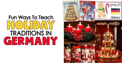 Christmas traditions in Germany with advent wreath gingerbread man crafts, nutcrackers and a Christmas pyramid decoration.