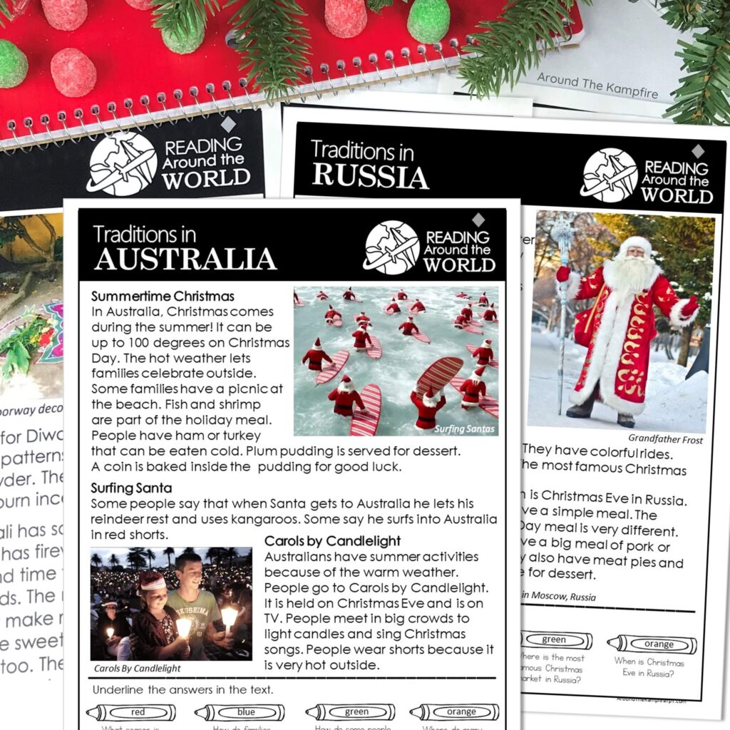Christmas holiday traditions in Australia reading comprehension passages.