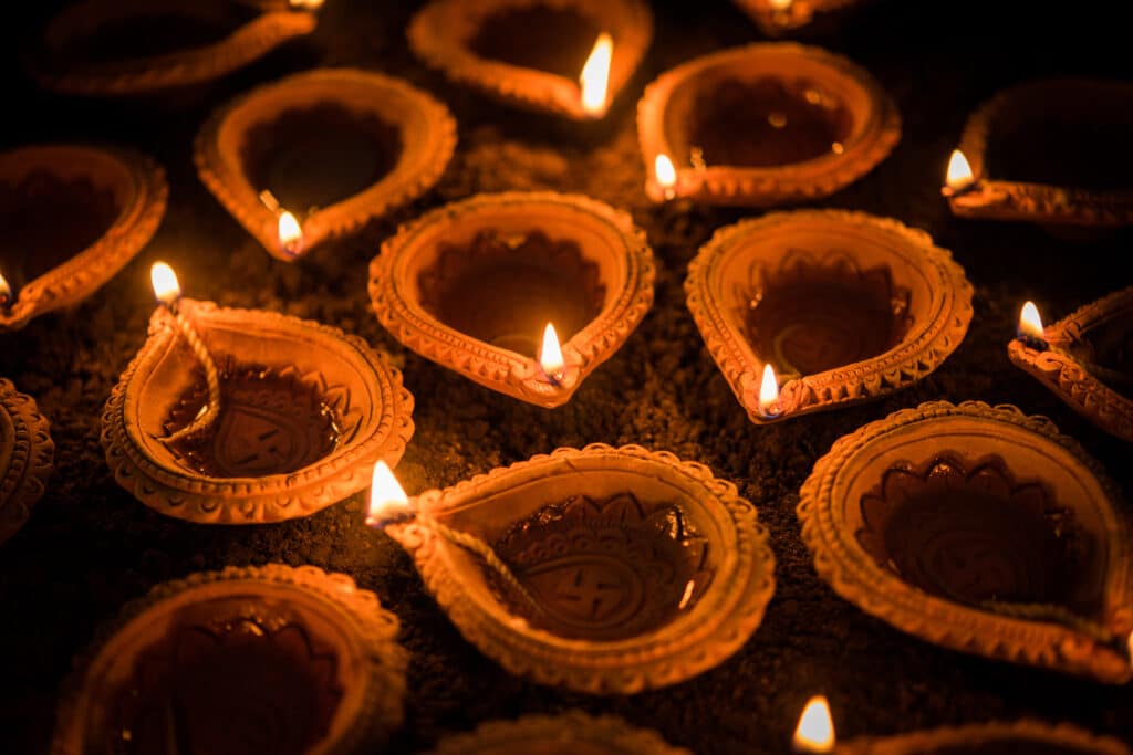 Diya oil lamps for Diwali in India