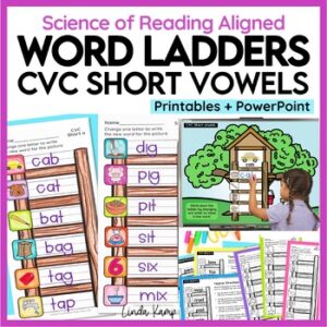 Word Ladders for CVC short vowels with printables and powerpoint
