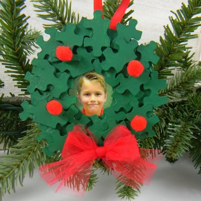 Puzzle piece wreath ornament