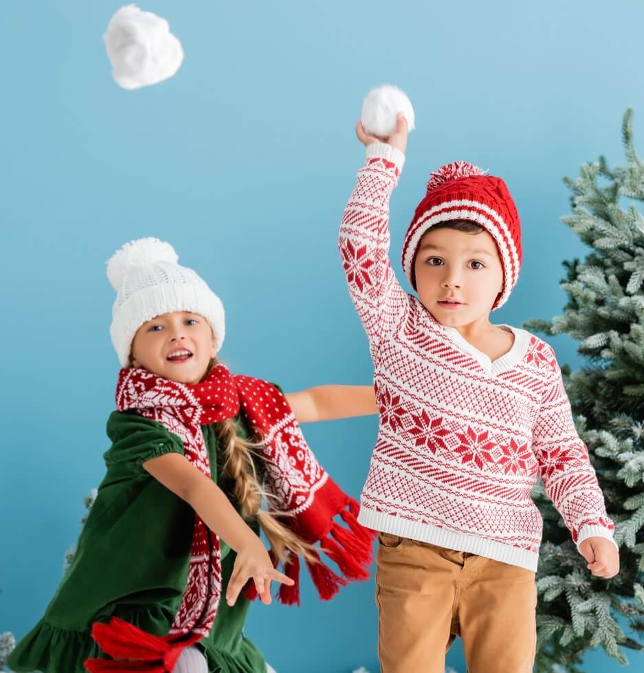 Kids using cotton balls for an indoor snowball fight.