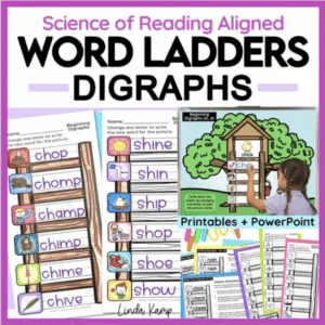 3 pictures showing a sneak peek of the Word Ladder resource to help teach digraphs.