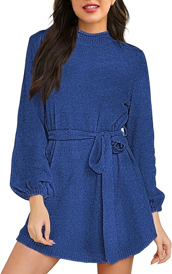 blue chenille sweater dress