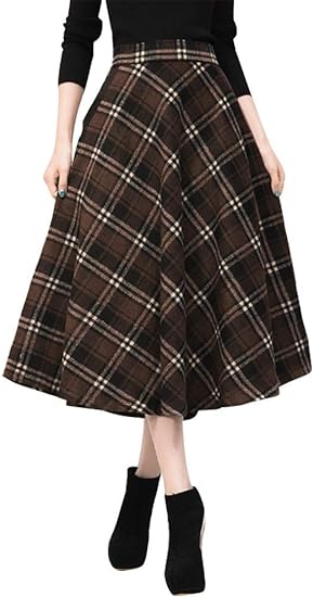 brown plaid wool skirt