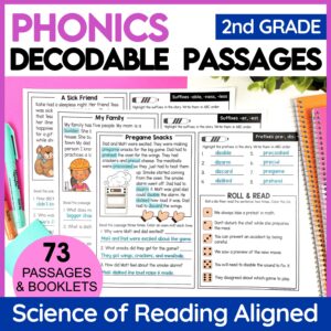 Decodable phonics passages and comprehension questions for 2nd grade.