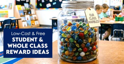 Class reward ideas - a jar of marbles on a teacher's desk as a system to earn class rewards.