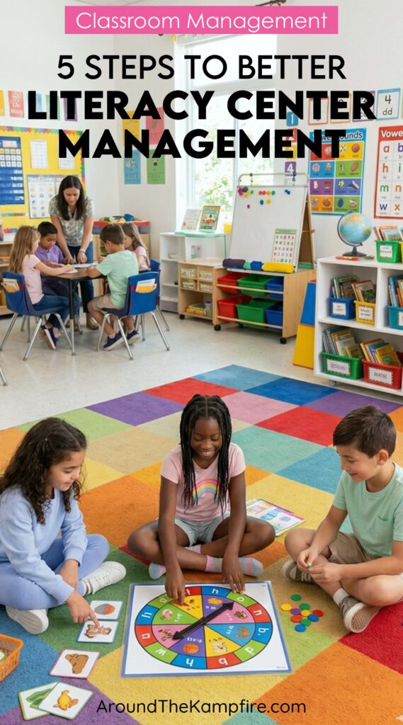 Students playing phonics games as an example of good center management